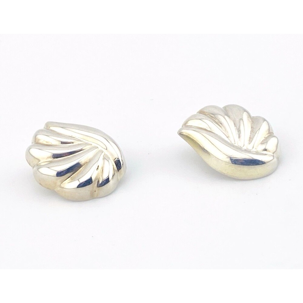 Sterling Silver Puffy Wings Clip-On Geometric Statement Earrings ca 1990s - Picture 5 of 9